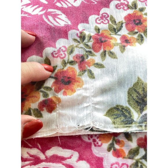 Vintage 70s curtains, white, hot pink striped, sheer floral panels, pair - Picture 7 of 10